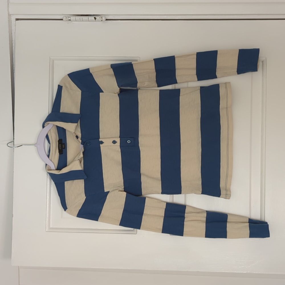 J. Crew like new Women's Fitted Button-Front Rugby Polo T-Shirt Top